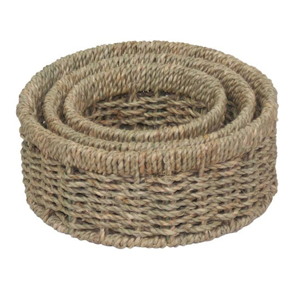Red Hamper Set of 3 Round Seagrass Small Tray