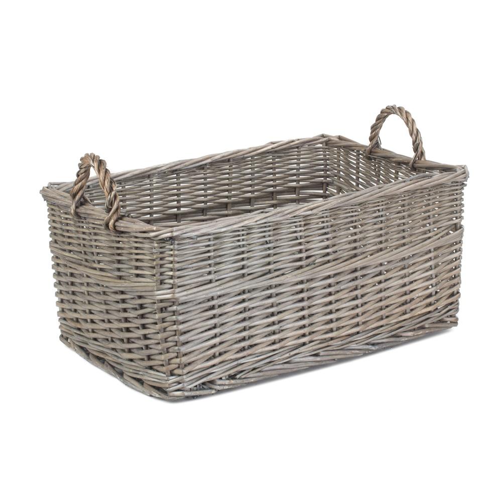 Red Hamper Shallow Antique Wash Storage Wicker Basket
