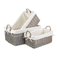 Red Hamper Shallow Cotton Lined Antique Wash Storage Wicker Basket