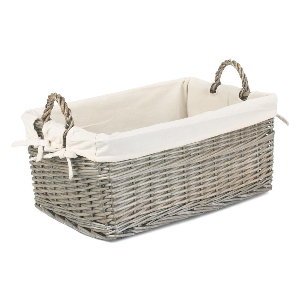 Red Hamper Shallow Cotton Lined Antique Wash Storage Wicker Basket