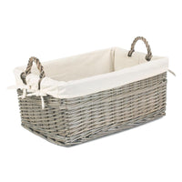 Red Hamper Shallow Cotton Lined Antique Wash Storage Wicker Basket