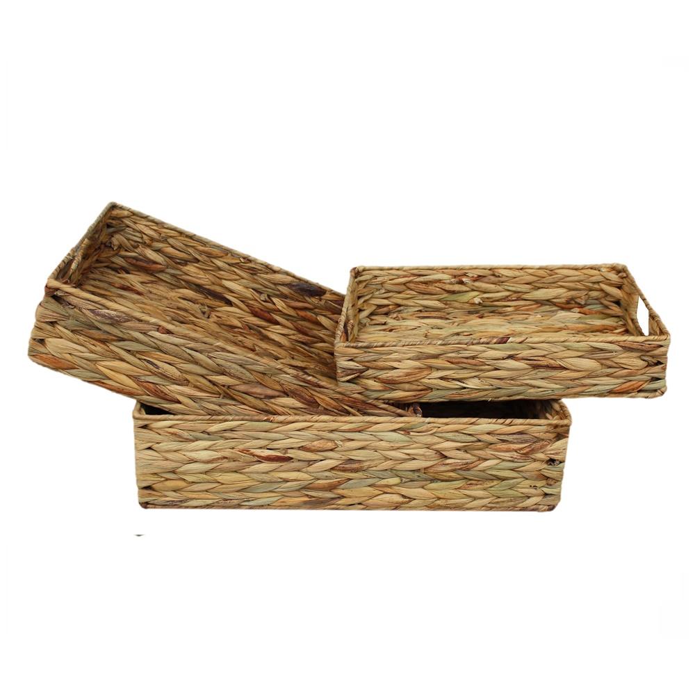 Red Hamper Water Hyacinth Shallow Rectangular Storage Basket