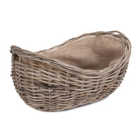 Boat Shaped Rattan Log Basket with Hessian Lining