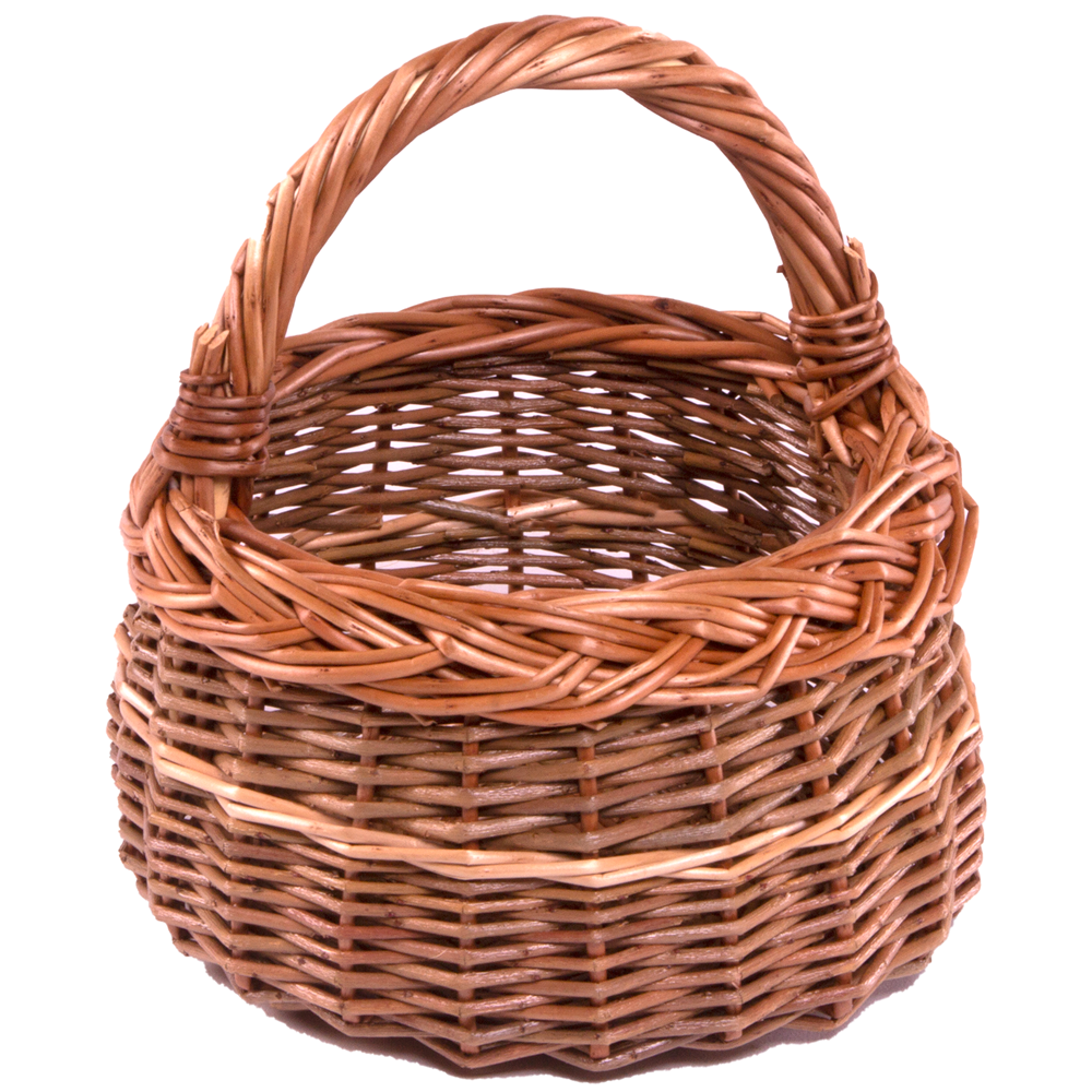 Red Hamper Small Round Wicker Shallow Shopping Basket
