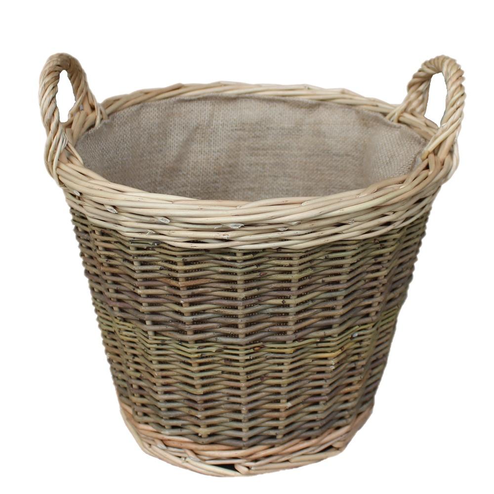 Red Hamper Small Unpeeled Hessian Lined Wicker Log Basket