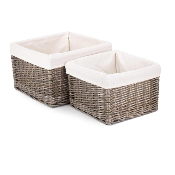 Red Hamper Square Antique Wash Wicker Lined Storage Basket