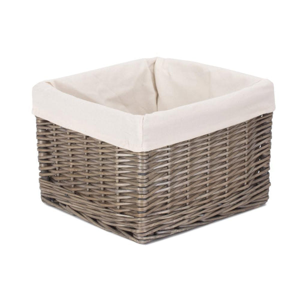 Red Hamper Square Antique Wash Wicker Lined Storage Basket