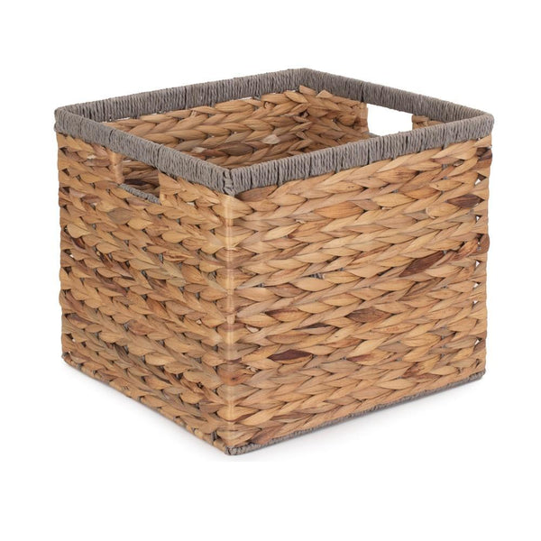 Red Hamper Square Water Hyacinth With Grey Rope Border Storage Basket