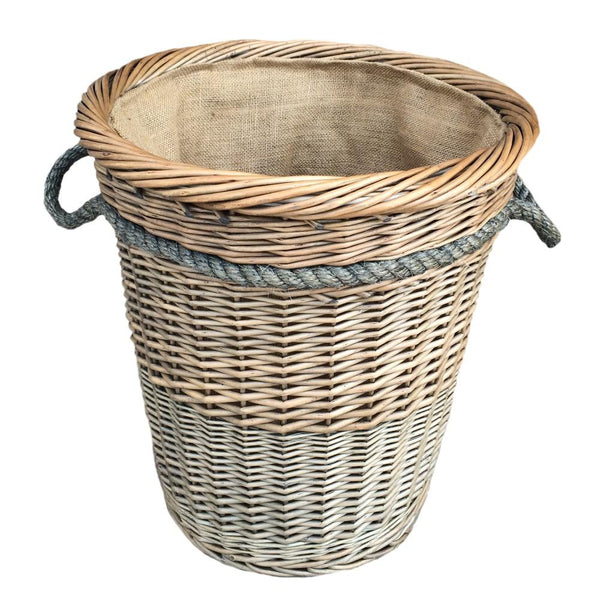 Red Hamper Tall Deluxe Wicker Hessian Lined Rope Handled Log Basket