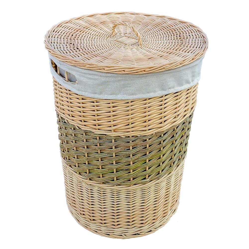 Red Hamper Two Toned Round Wicker Laundry Basket with Lid