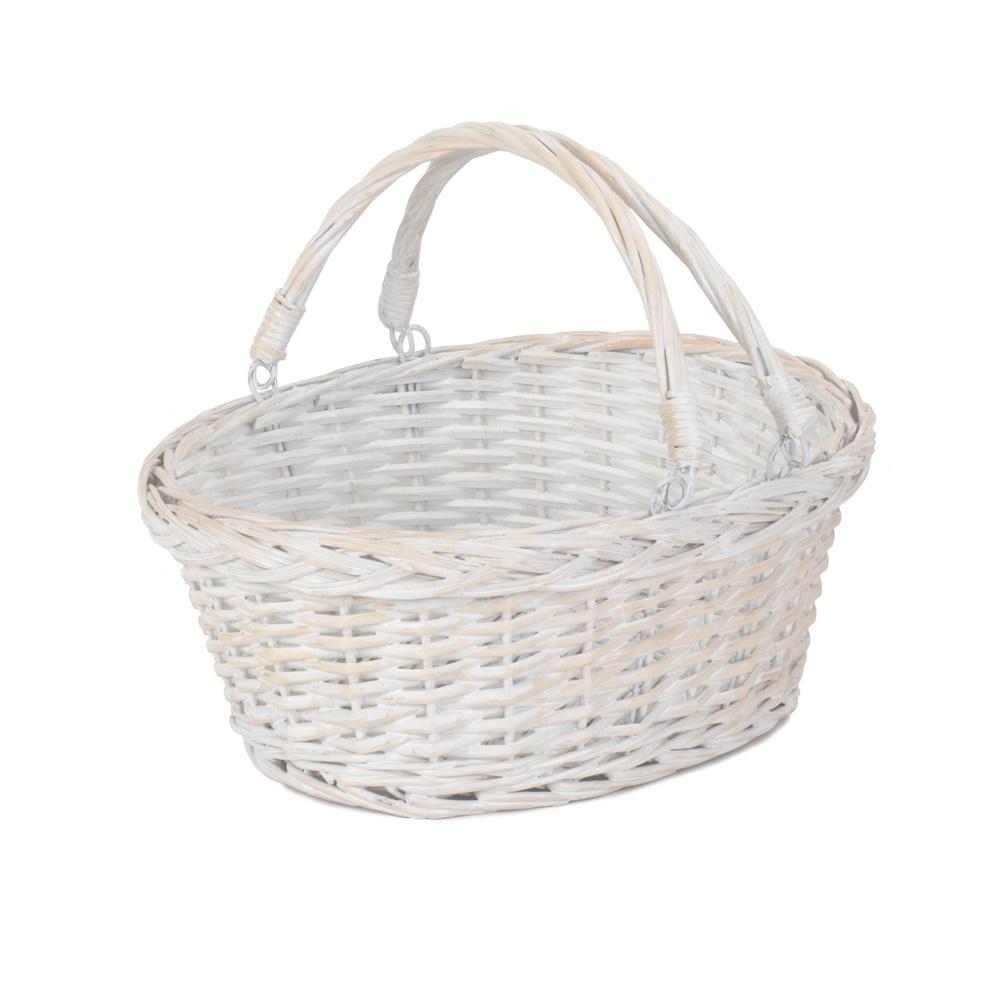Red Hamper White Swing Handle Wicker Shopping Basket