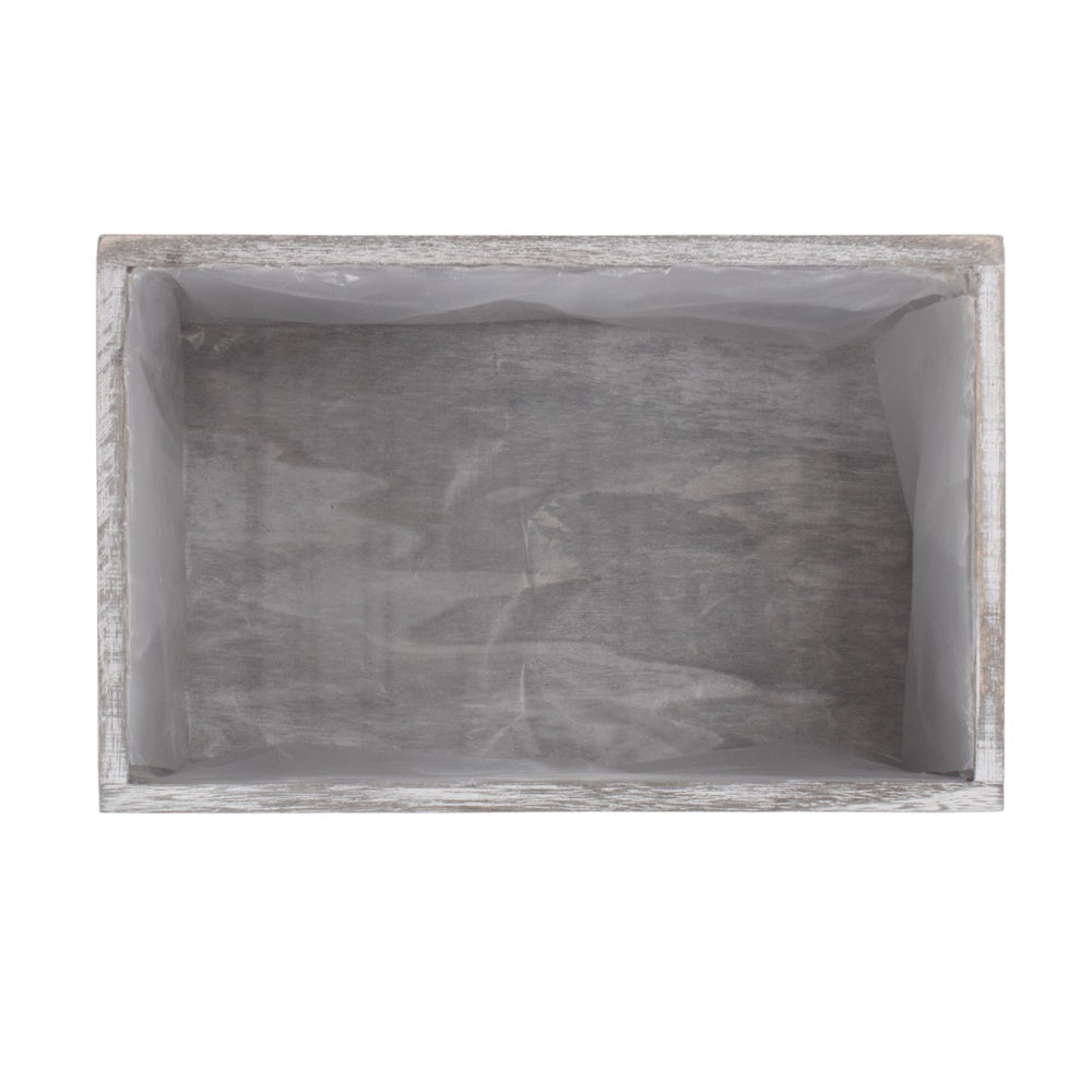 Red Hamper Vintage White Wash Effect Wooden Planter With Plastic Lining