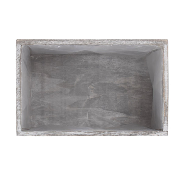 Red Hamper Vintage White Wash Effect Wooden Planter With Plastic Lining