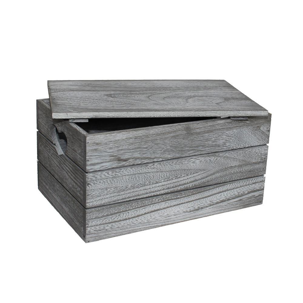 Red Hamper Vintage Effect Heart Cut Handle Wooden Lidded Storage Box