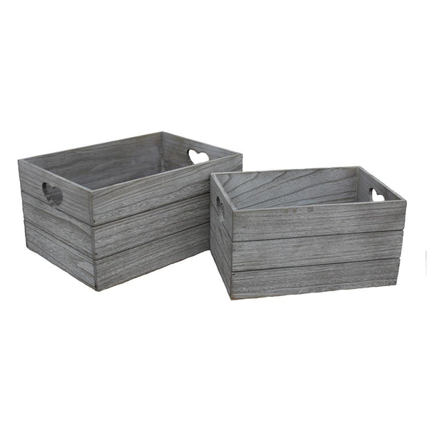 Red Hamper Vintage Effect Heart Cut Handle Wooden Storage Crate