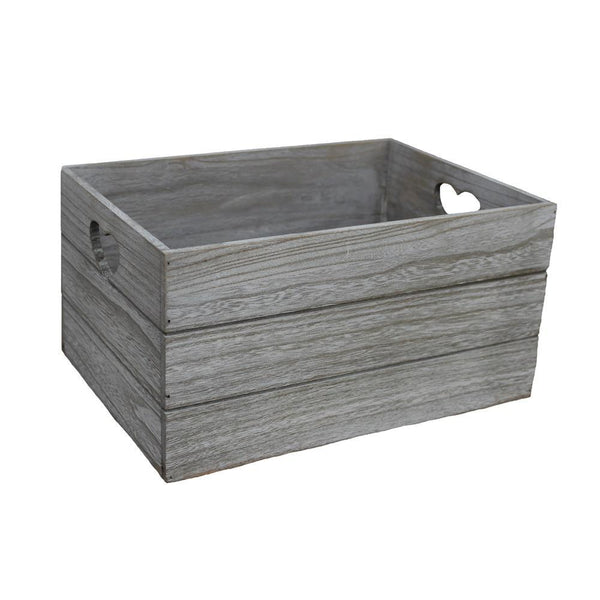 Red Hamper Vintage Effect Heart Cut Handle Wooden Storage Crate