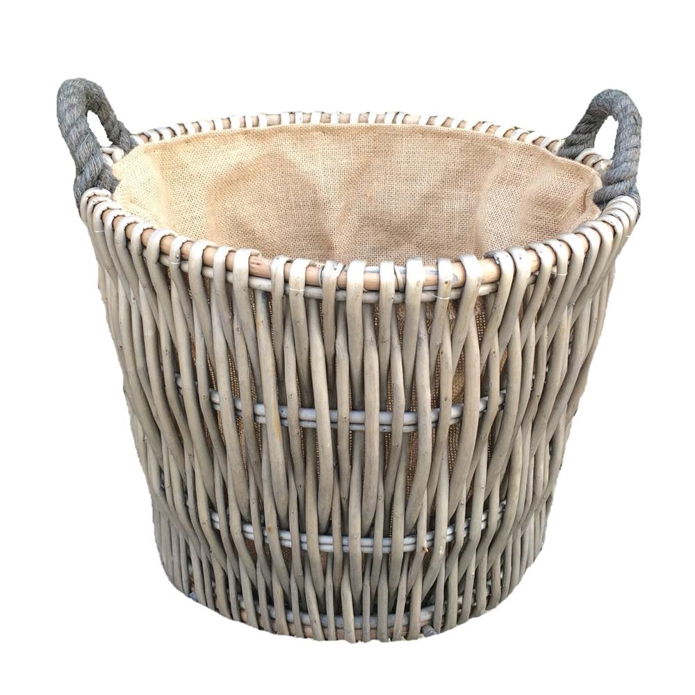 Small Round Grey Log Wicker Basket