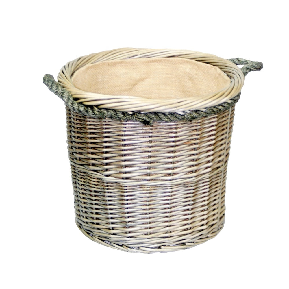 Rope Handled Antique Wash Round Log Basket