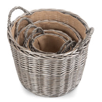 Red Hamper Round Antique Wash Finish Wicker Lined Wicker Log Basket