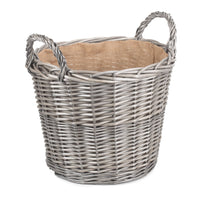 Round Antique Wash Finish Wicker Lined Wicker Log Basket