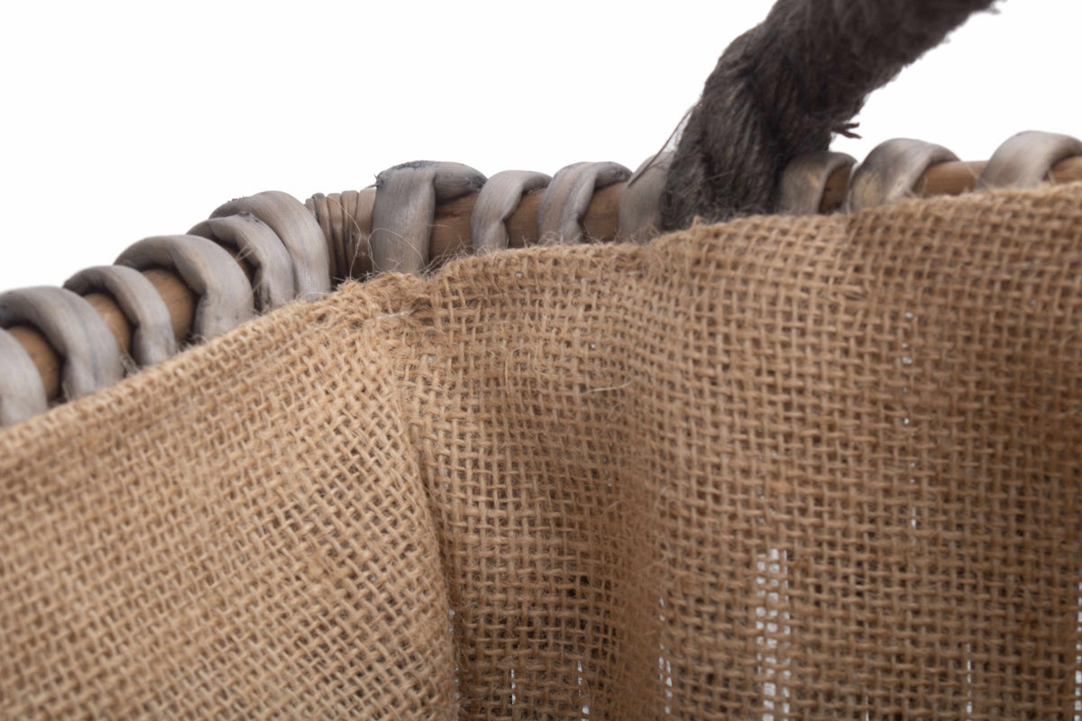 Grey Rectangular Wicker Log Basket