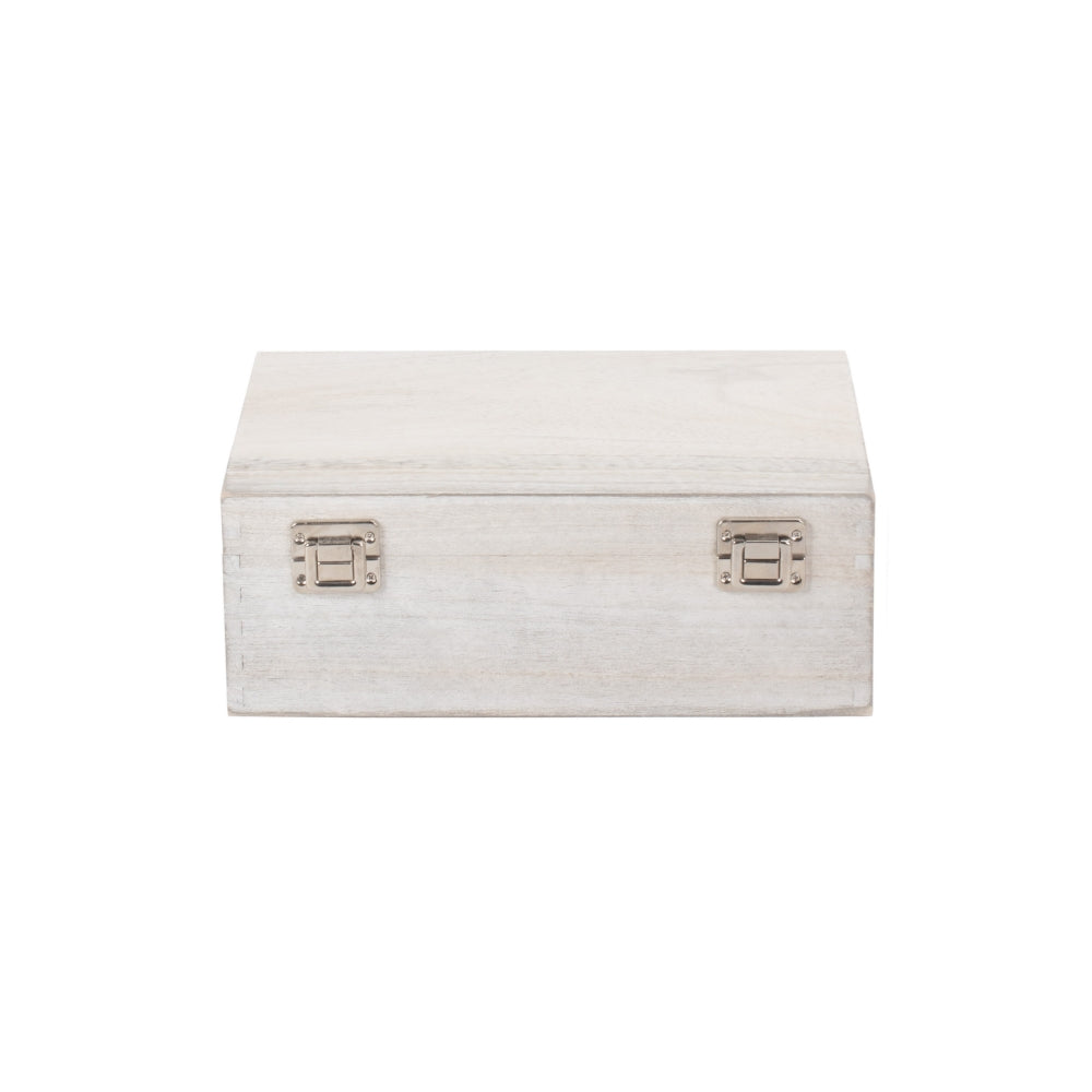 Boîte en bois délavée blanche de 30 cm