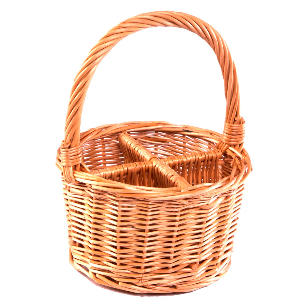 Red Hamper Wicker Round Cutlery or Glass Drinks Basket