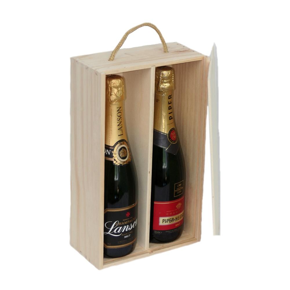 Red Hamper Two Bottle Sliding Lid Wooden Box