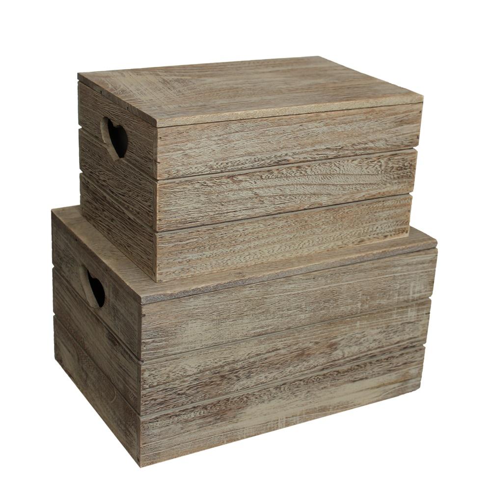Oak Effect Heart Cut Handle Wooden Lidded Storage Box