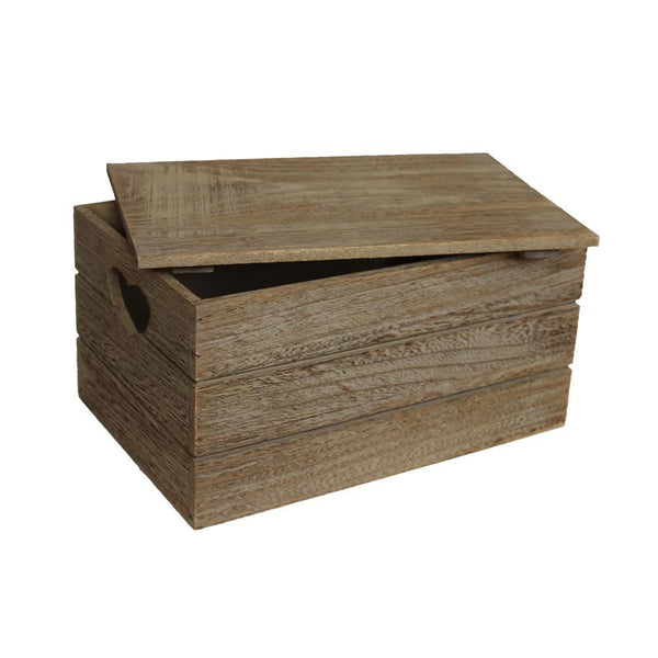 Boîte de rangement avec couvercle en bois et poignée en forme de cœur effet chêne