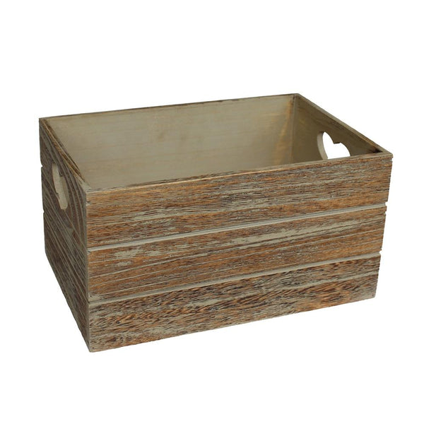 Oak Effect Heart Cut Handle Wooden Storage Crate