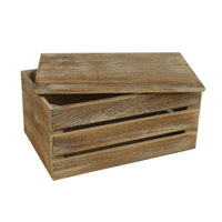 Aufbewahrungsbox aus Holz mit Lattenrost und Deckel in Eichenoptik
