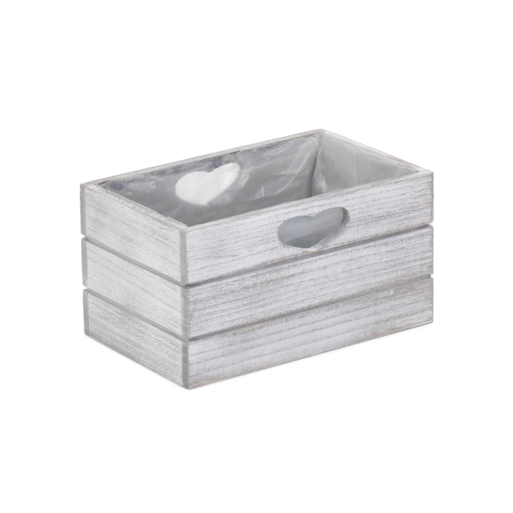 Red Hamper Vintage White Wash Effect Wooden Planter With Plastic Lining