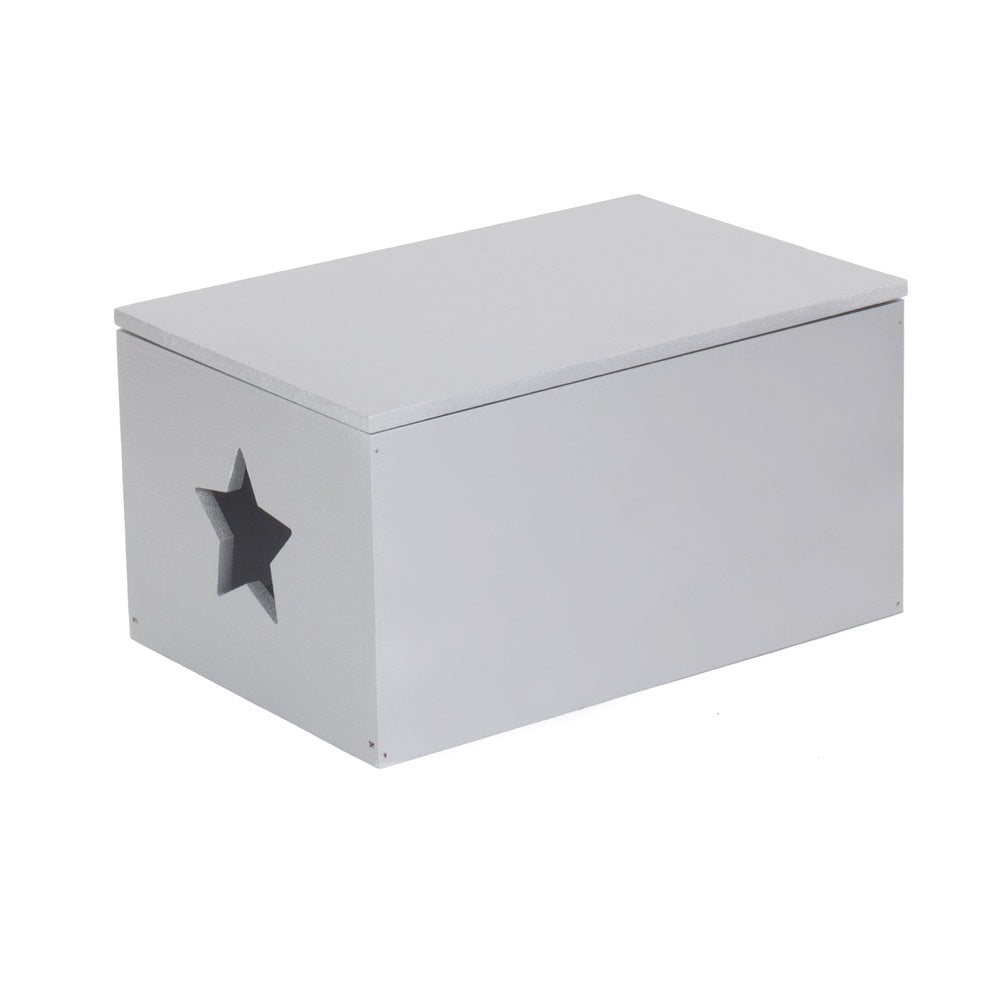 Boîte de rangement en bois tendre peint en argent avec découpe en étoile