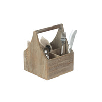 Red Hamper Oak Effect Wooden Square 4 Section Cutlery Holder