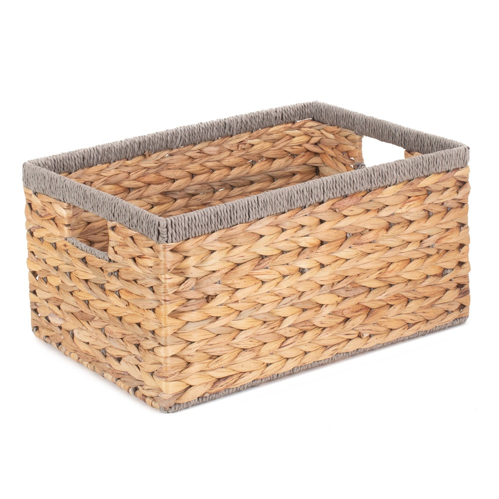 Water Hyacinth With Grey Rope Border Rectangular Storage Basket