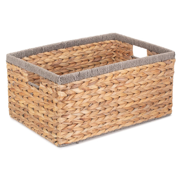 Red Hamper Water Hyacinth With Grey Rope Border Rectangular Storage Basket