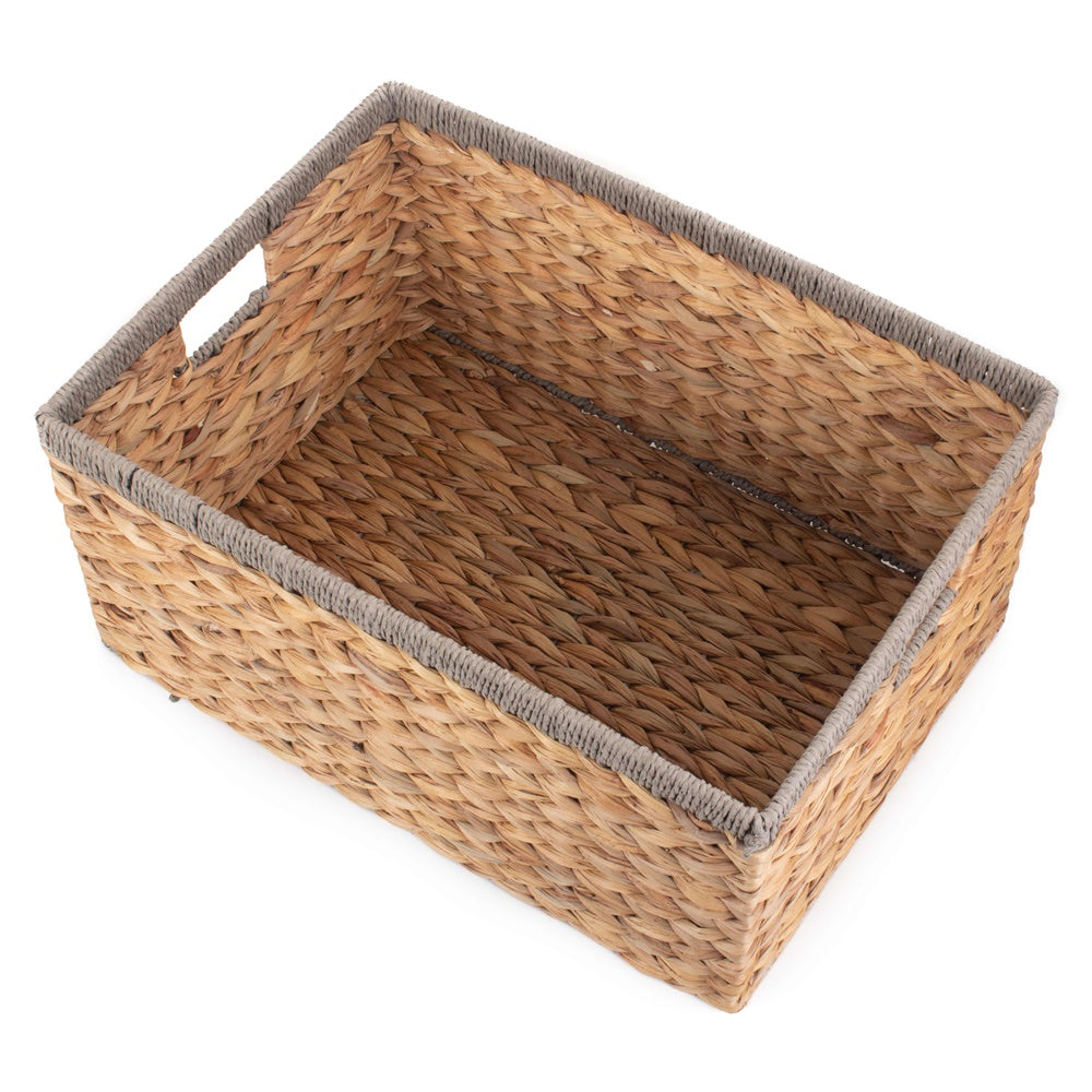 Red Hamper Water Hyacinth With Grey Rope Border Rectangular Storage Basket