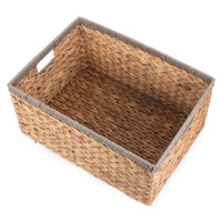 Red Hamper Water Hyacinth With Grey Rope Border Rectangular Storage Basket