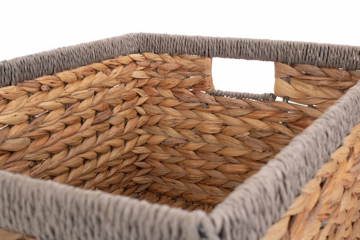 Red Hamper Water Hyacinth With Grey Rope Border Rectangular Storage Basket