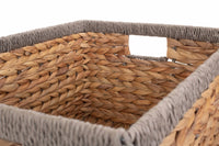 Water Hyacinth With Grey Rope Border Rectangular Storage Basket