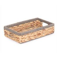 Shallow Rectangular Water Hyacinth With Grey Rope Border Storage Basket