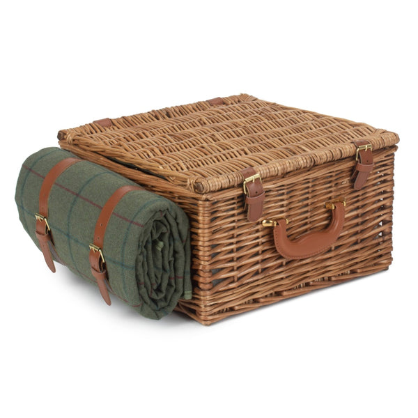 Red Hamper Deluxe Green Tweed 2 Person Fitted Wicker Picnic Basket