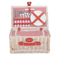 Red and White Gingham 2 Person Fitted Wicker Picnic Basket