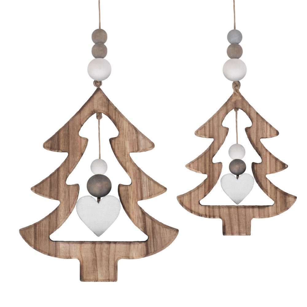 Set of 2 Hanging Cut-Out Christmas Trees Wicker Decorations