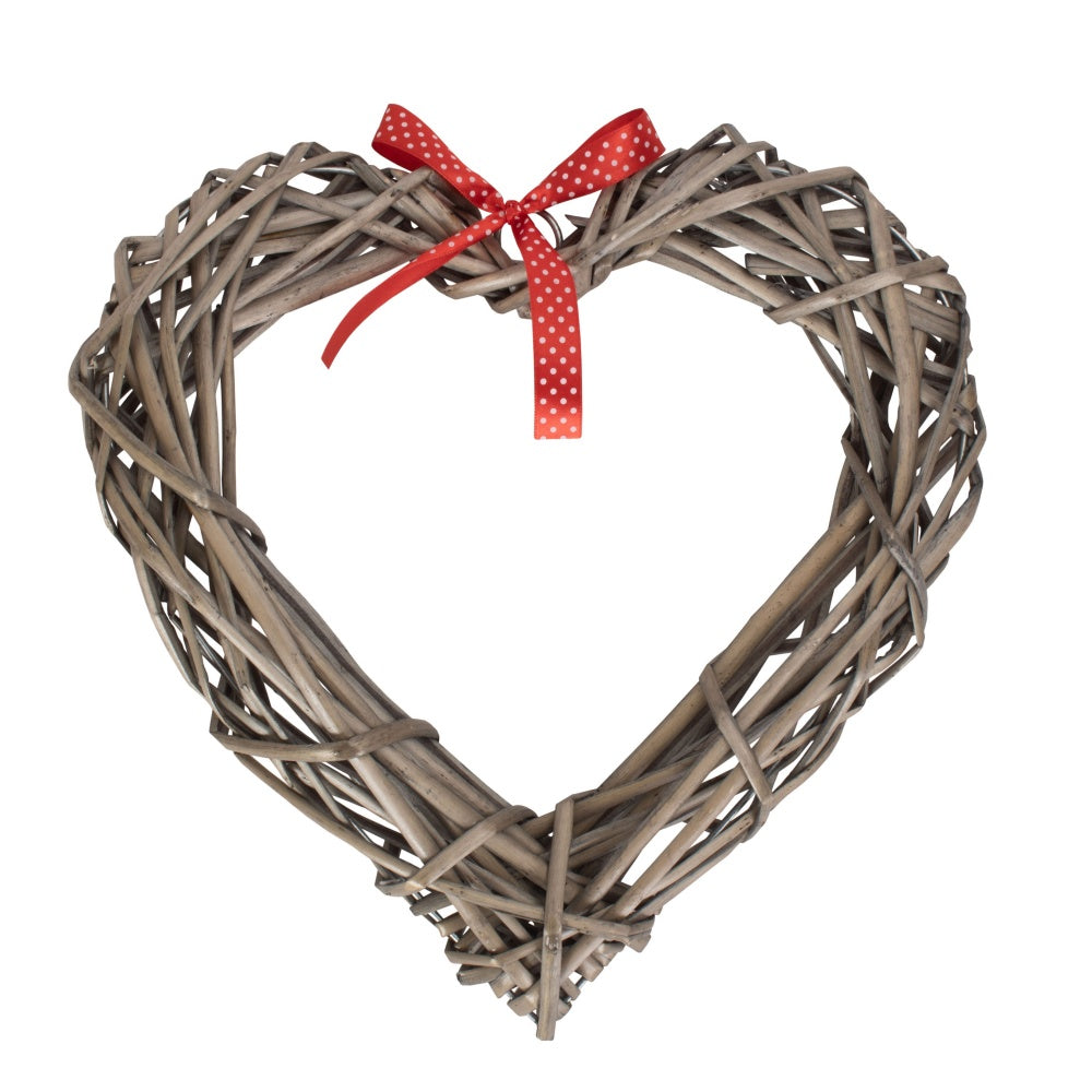 Red Hamper Small Heart Wicker Wreath with Red Spotty Ribbon