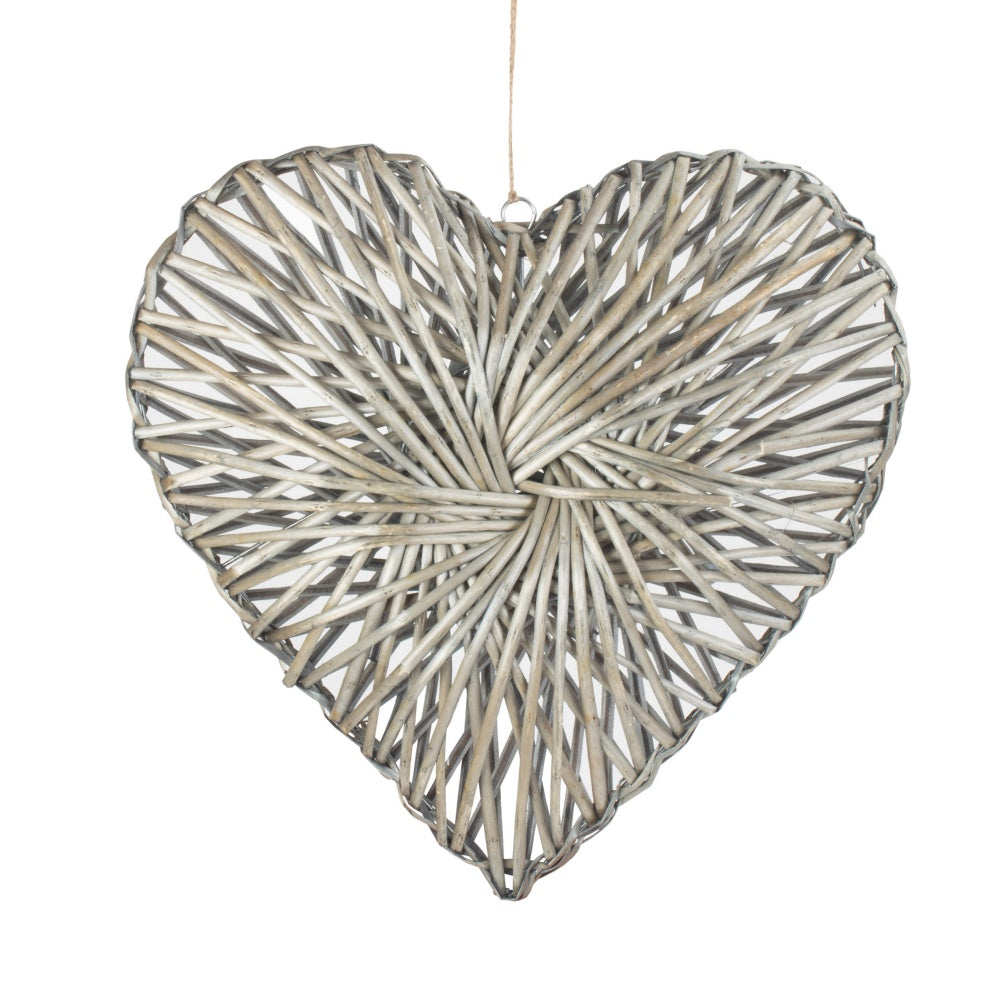 Red Hamper Wicker Heart Wreath Grey Wash Finish