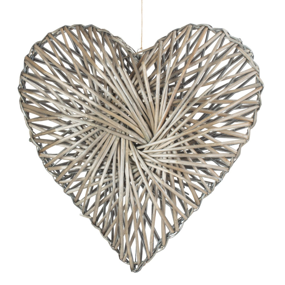 Red Hamper Wicker Heart Wreath Grey Wash Finish