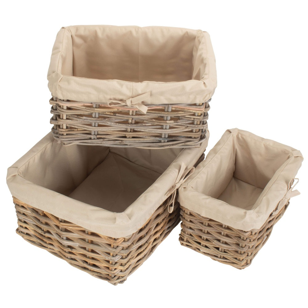 Red Hamper Rectangular Cordura Lined Grey Rattan Storage Basket