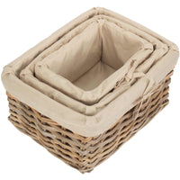 Rectangular Cordura Lined Grey Rattan Storage Basket